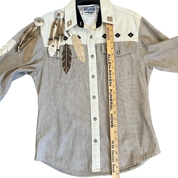 Vtg 80s Womens Wrangler Western Shirt M Native American Concho Feathers Cowgirl - Picture 14 of 15